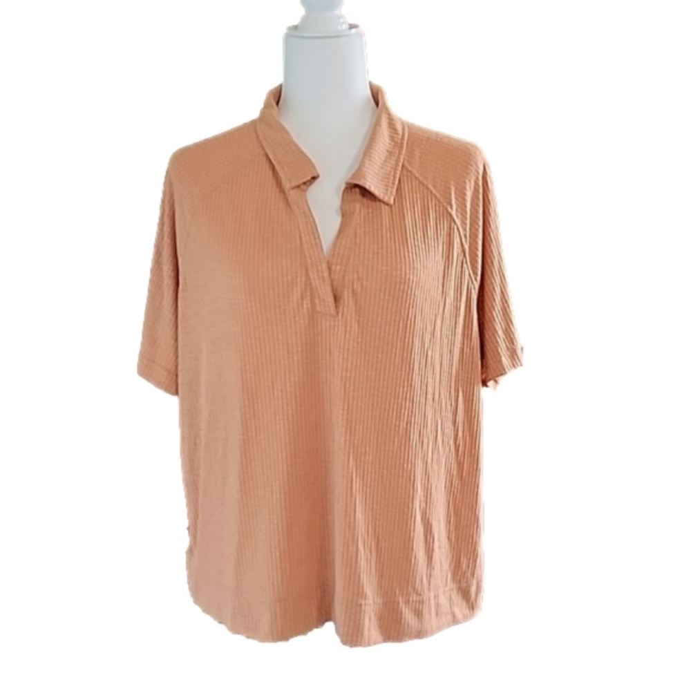 Jane Delancey Shirt Burnt Orange Split V-Neck Collared Casual Size XL EUC
